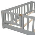 thumbnail image 5 of Queen Size Floor Bed, Solid Pine Wood Platform Bed Frame with Fence Guardrails & Door & Slats System, Multifunctional Floor Playpen Bed, Gray, 5 of 7