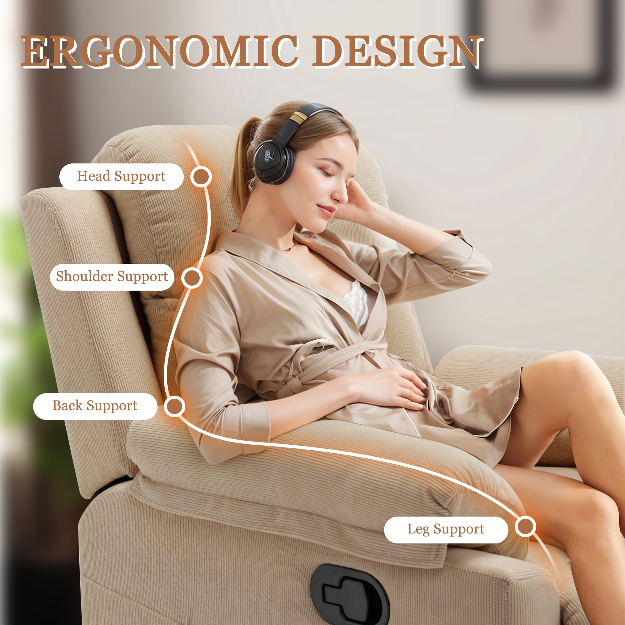 Korser Manual Small Recliner Chair for Small Spaces for Living Room,Corduroy,Khaki
