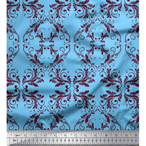 Soimoi Blue Rayon Fabric Quaterfoil Damask Fabric Prints By Yard 56 Inch Wide