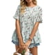 thumbnail image 1 of Blusa de manga corta con cuello redondo para mujer, blusa informal elegante con estampado Floral y volantes, color verde claro XXL, 1 of 6