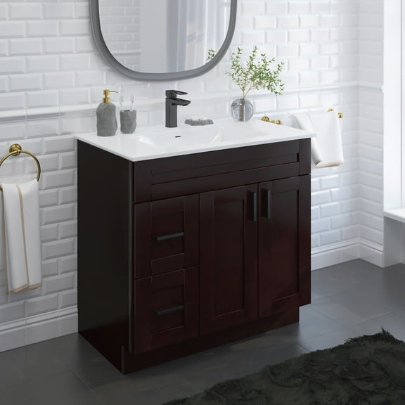 36" Shaker Bathroom Vanity Sink Base with Drawers (Ready-to-Assemble), Espresso Shaker Vanity Base