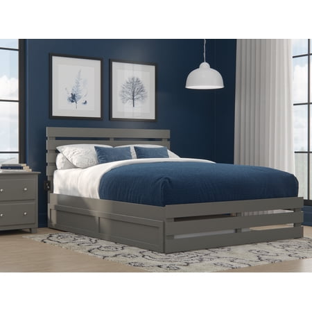 Oxford Queen Bed with Footboard and USB Turbo Charger with Twin Extra Long Trundle in Grey