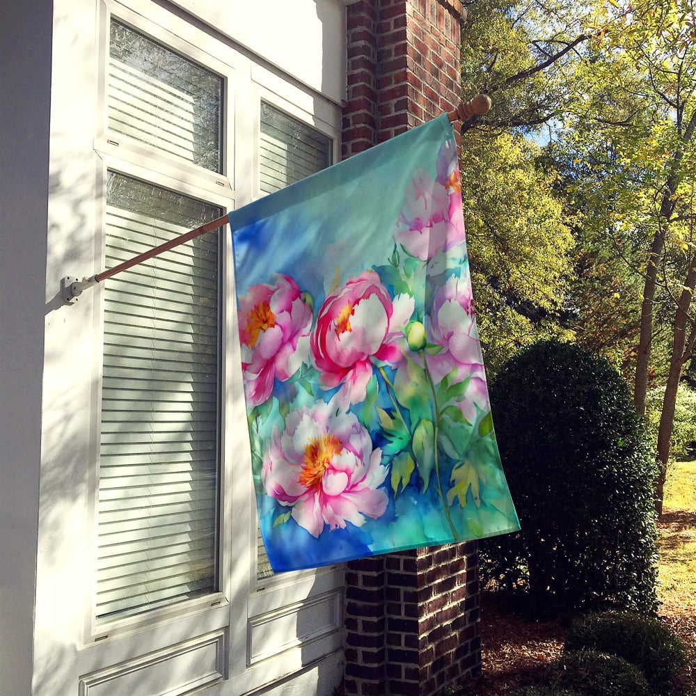 Peonies in Watercolor House Flag 28 in x 40 in