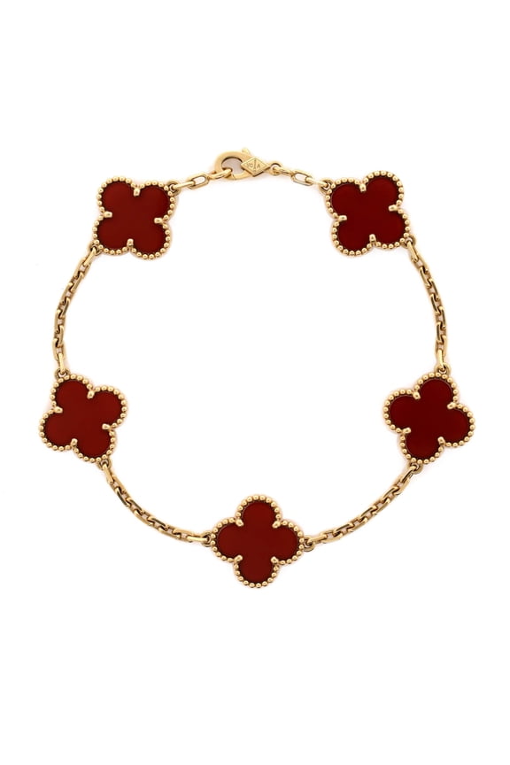 Pre-Owned Vintage Alhambra 5 Motifs Bracelet 18K Yellow Gold and Carnelian By Rebag