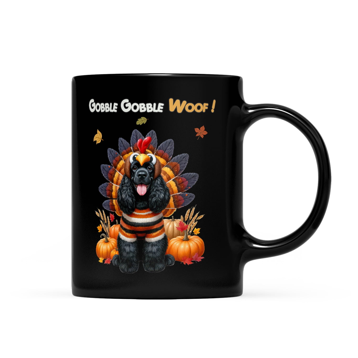 Happy Thanksgiving Cocker Spaniel Turkey Costume Pumpkins Autumn Leaves Mug Cockers Dog Lover Gifts Coffee Tea Cup - 130144