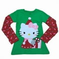 thumbnail image 2 of Hello Kitty Girls Green Holiday T-Shirt Candy Cane Christmas Tee Shirt XS (4-5), 2 of 2