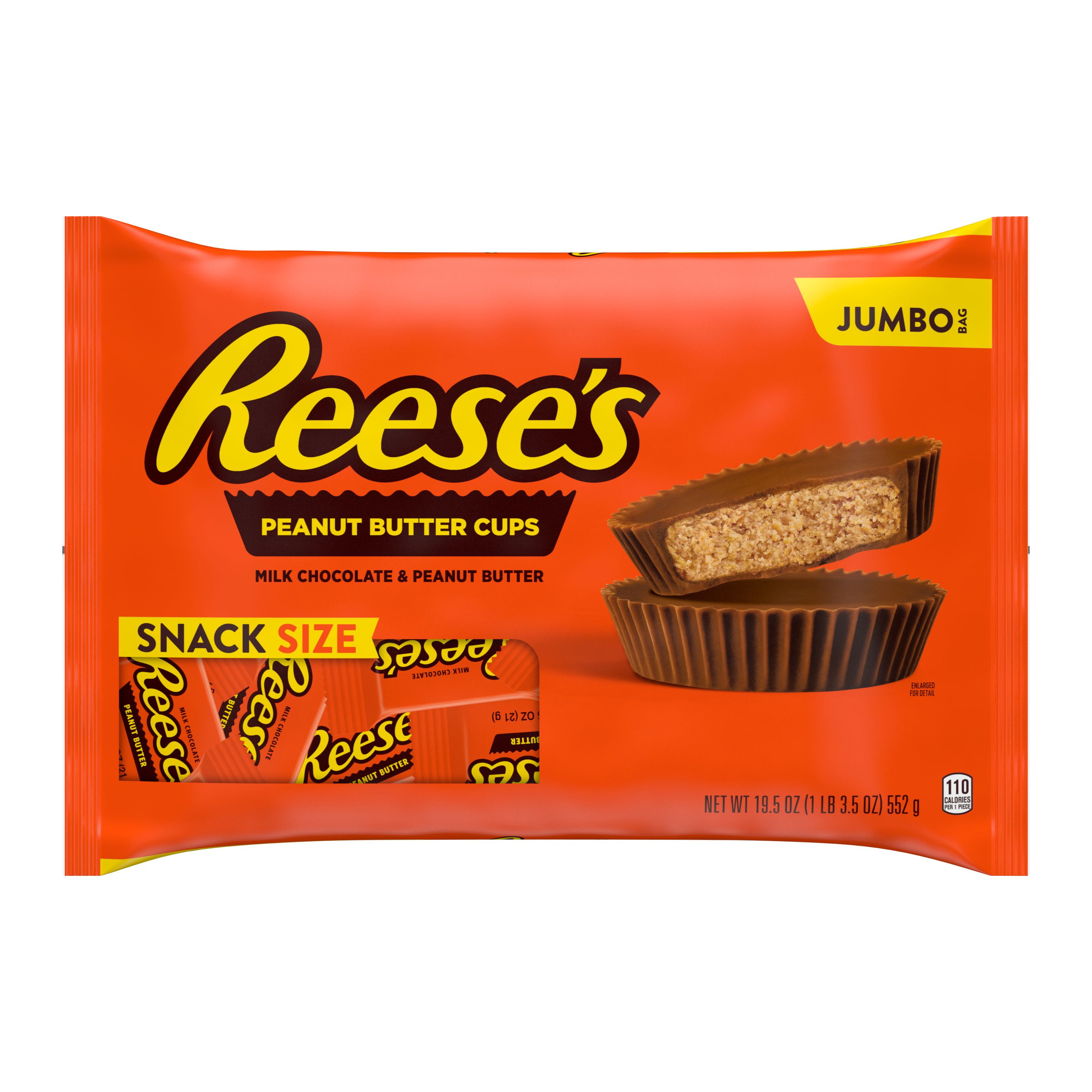 REESE'S Milk Chocolate Peanut Butter Snack Size Candy, 19.5 oz, Jumbo