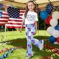 thumbnail image 2 of Weebloom Summer Outfits For Teen Girls Short Sleeve Patriotic Stylish Casual Jumpsuit With Bow Print Flared Leg Pants Kids Playwear Outfit Youth Girl Clothes Set Size 13-14 Years Light Blue, 2 of 5
