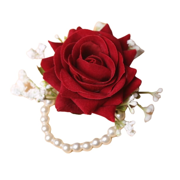 Rojo Corsage y Boutonniere Corsage Pulsera para Prom Decoración Boutonniere para Hombres Flores de boda Accesorios Fiesta Traje Decoración