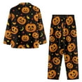 thumbnail image 4 of SCRAWLGOD Halloween Pumpkin Stars Moon Spots Black Mens Polyester Pajama Set, 2 Pcs Wrinkle-Free Button Down Pajama Set for Men, Men's Sleepwear with Pockets, Long Sleeve Loungewear, XL, 4 of 6
