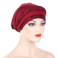 thumbnail image 4 of XASZHN Women's Braid Hat Muslim Ruffle Cancer Turban Wrap Cap for Fashion Head Cover with Color Block Design Red_003 One Size, 4 of 4