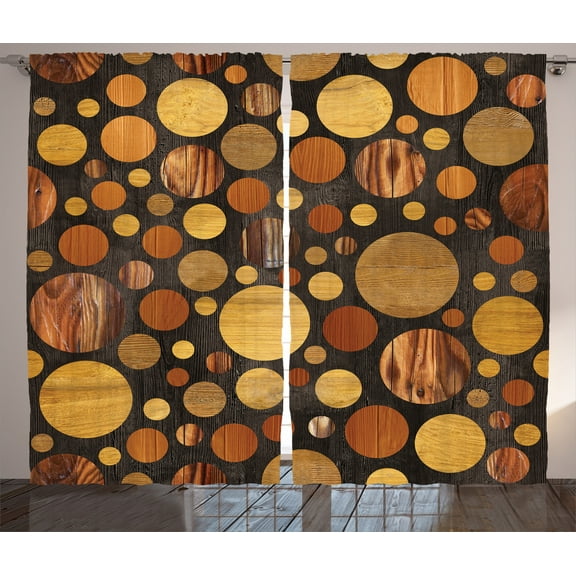 Ambesonne Wooden Print Curtains 2 Panel Set, Brown Abstract Circles, 108" x 84", Brown