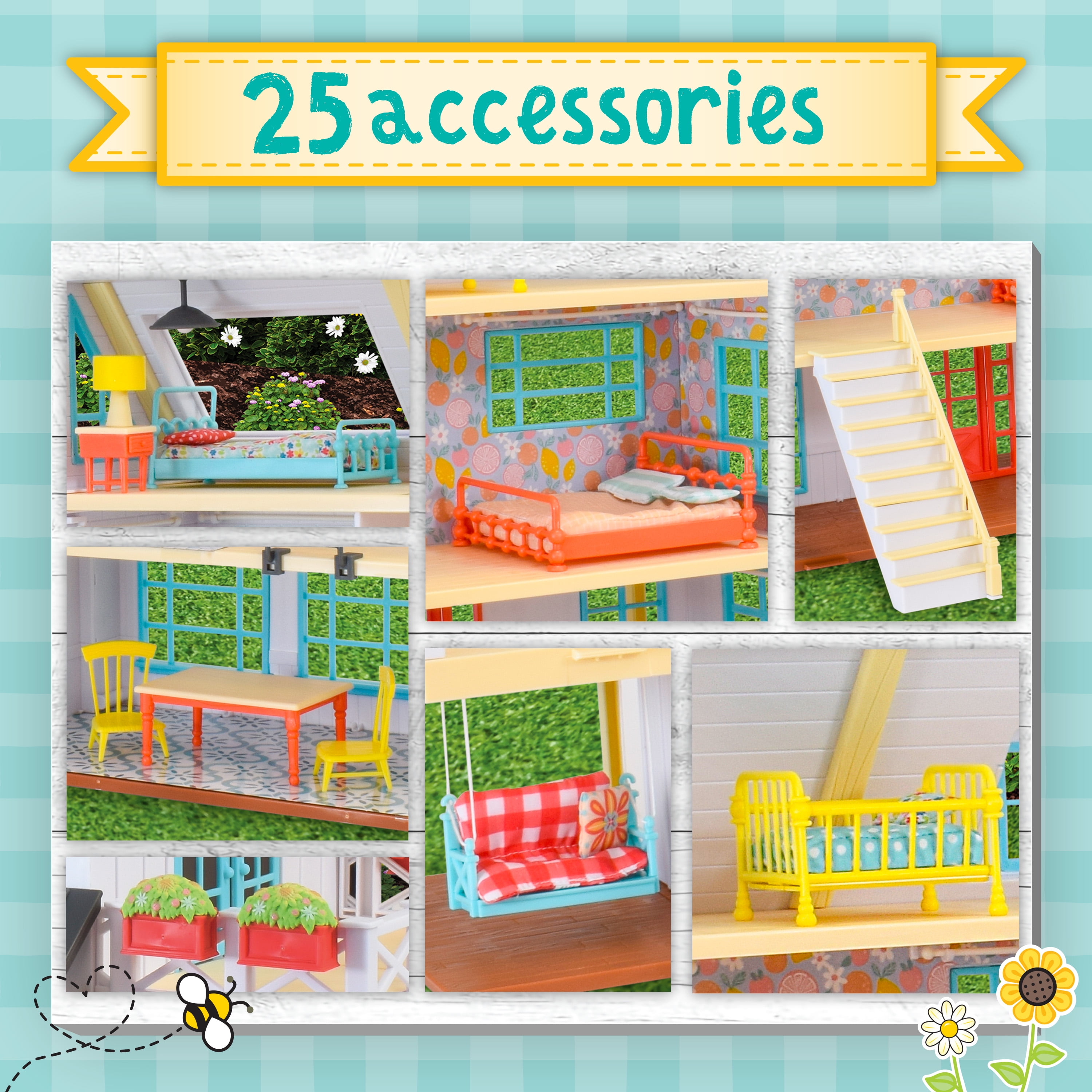 Honey Bee Acres Buzz by Farmhouse Doll Playset & Mini Figure, 25 Pieces, Children Ages 3+  (图5)
