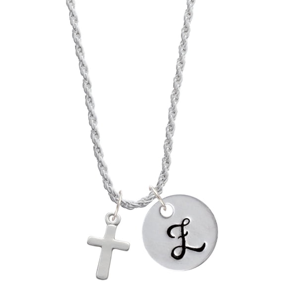 Delight Jewelry Silvertone Simple Plain Small Cross Silvertone Script Initial Disc - Z - Charm Necklace, 20"+3"