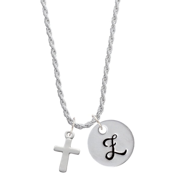 Delight Jewelry Silvertone Simple Plain Small Cross Silvertone Script Initial Disc - Z - Charm Necklace, 20"+3"