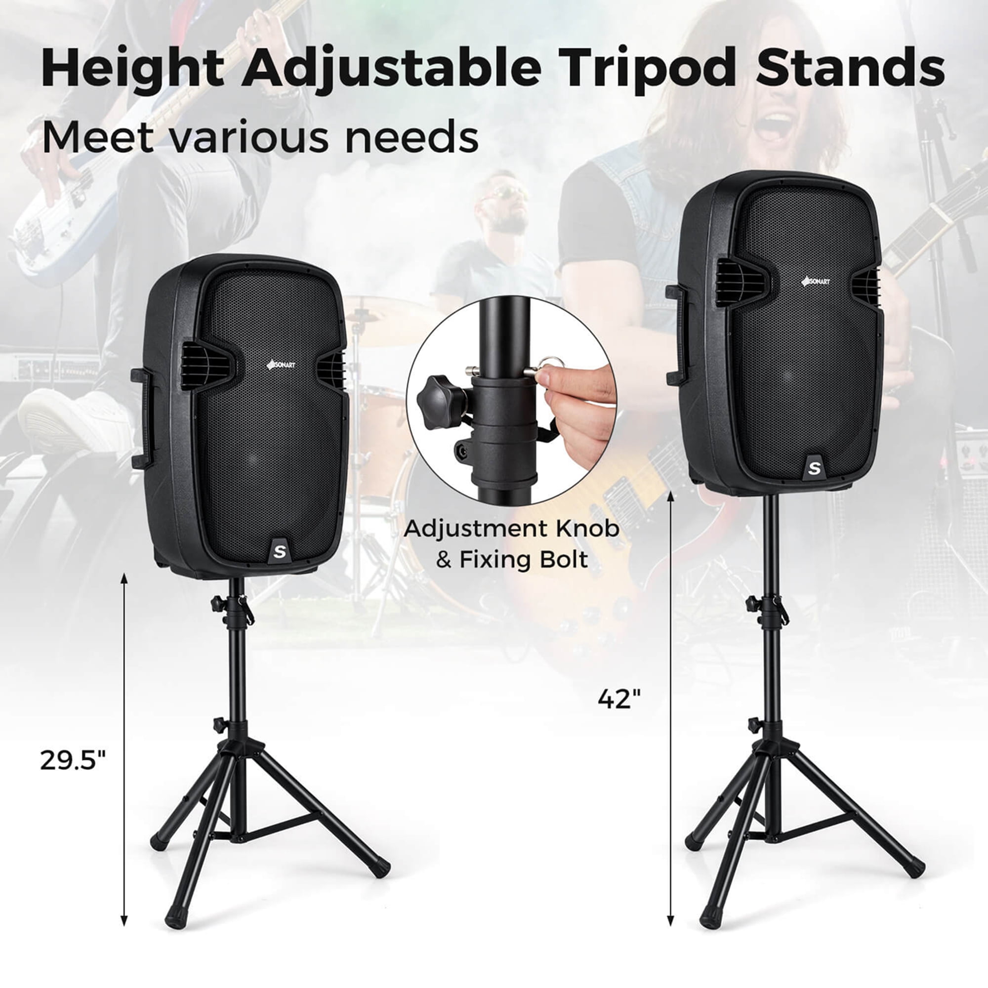 Portable Dual 15" 2-way 2000 W Powered Speakers w/  Stands & Controller