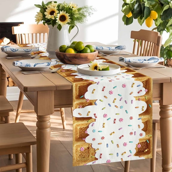 Waffle Candy Table Runner, Country Farmhouse Gold Waffle Texture Colorful Candy Washable Kitchen Table Runners Dress Scarves for Dining Table Decorations Party/Restaurant/Indoor Outdoor Use, 13x36in