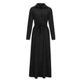 thumbnail image 5 of cfhntfmh Maxi Dresses for Women Button down with Pockets Long Dress Lounge V Neck 3/4 Sleeve Belted Loose Office Dresses, 5 of 5