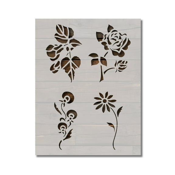 Flowers Floral Roses Flower Pattern Stencil Template Reusable 8.5 x 11 for Painting on Walls, Wood, Etc. By Stencilville