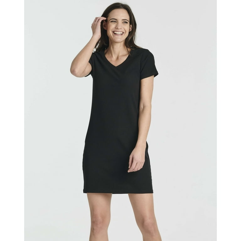 3 Pack: Women's Ribbed Knit Short-Sleeve V-Neck Swing T-Shirt Casual Dress  (Available In Plus) - Walmart.com