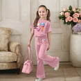 thumbnail image 3 of Girls' 2 Piece Flared Pants Set Summer Outfits Girls Clothes Size 6 Summer Printed Short Sleeve Top Shirt and Bell Bottom Pants Size 12-13 Years Pink, 3 of 6