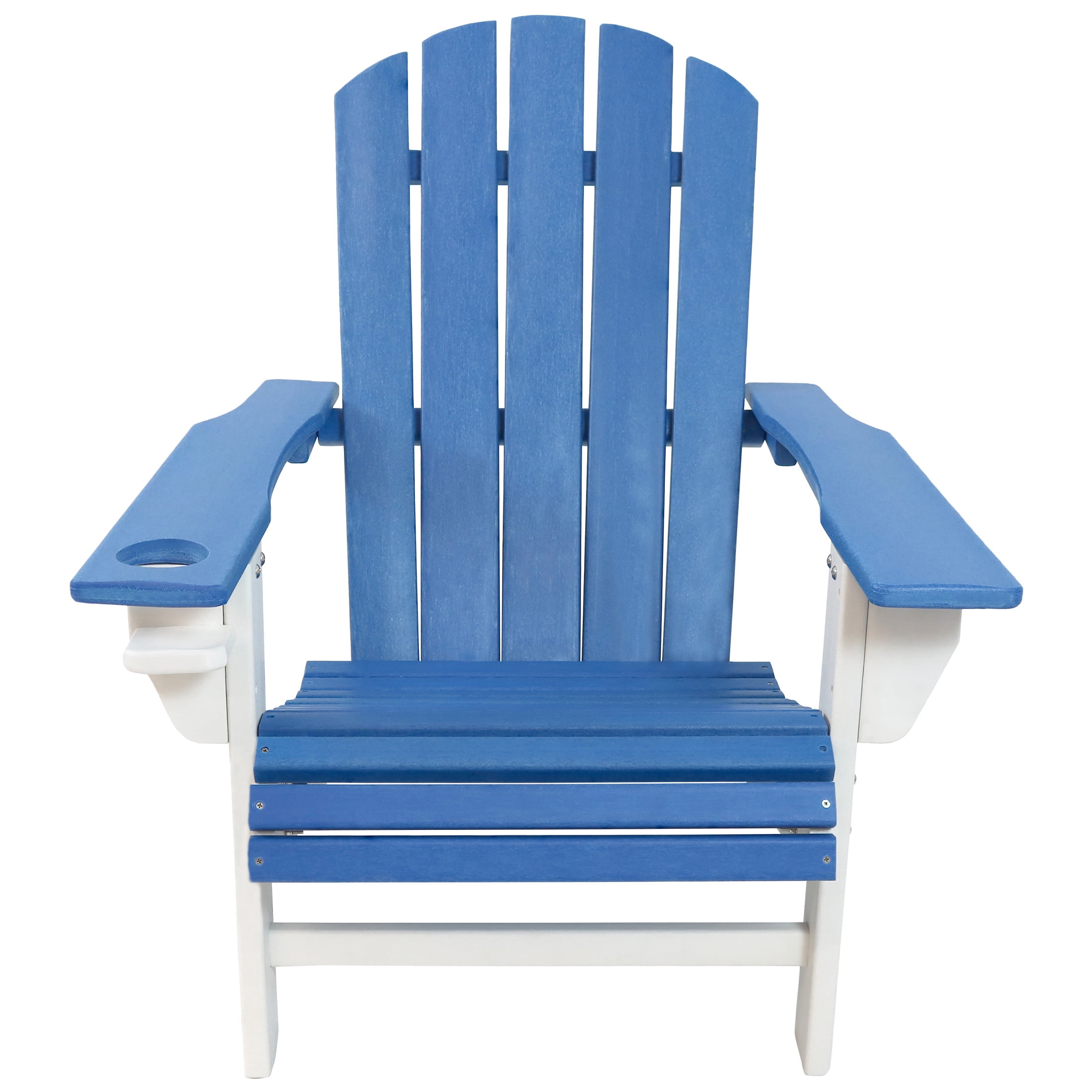 Sunnydaze HDPE Adriondack Chair with Drink Holder - Set of 2, Blue/White