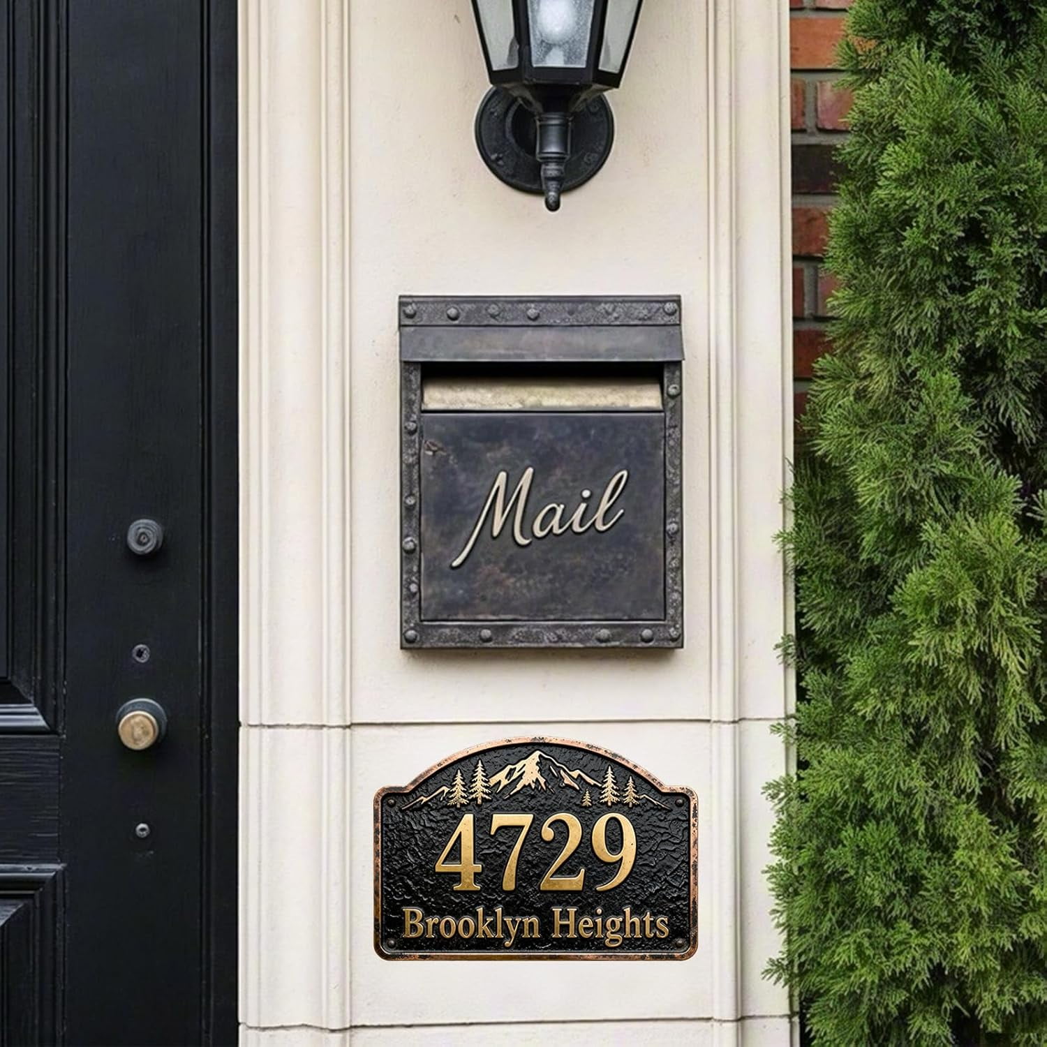 Personalized Cast Metal Address Plaque Vintage Custom House Number Sign Outside Street Mailbox Address Classic Wall Antique Brass Signs Durable Weather Resistant
