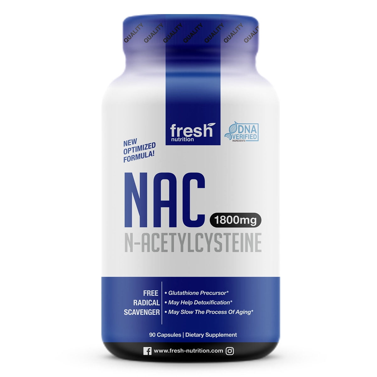Fresh Nutrition NAC Supplement N Acetyl Cysteine Strongest DNA Verified 90 Caps