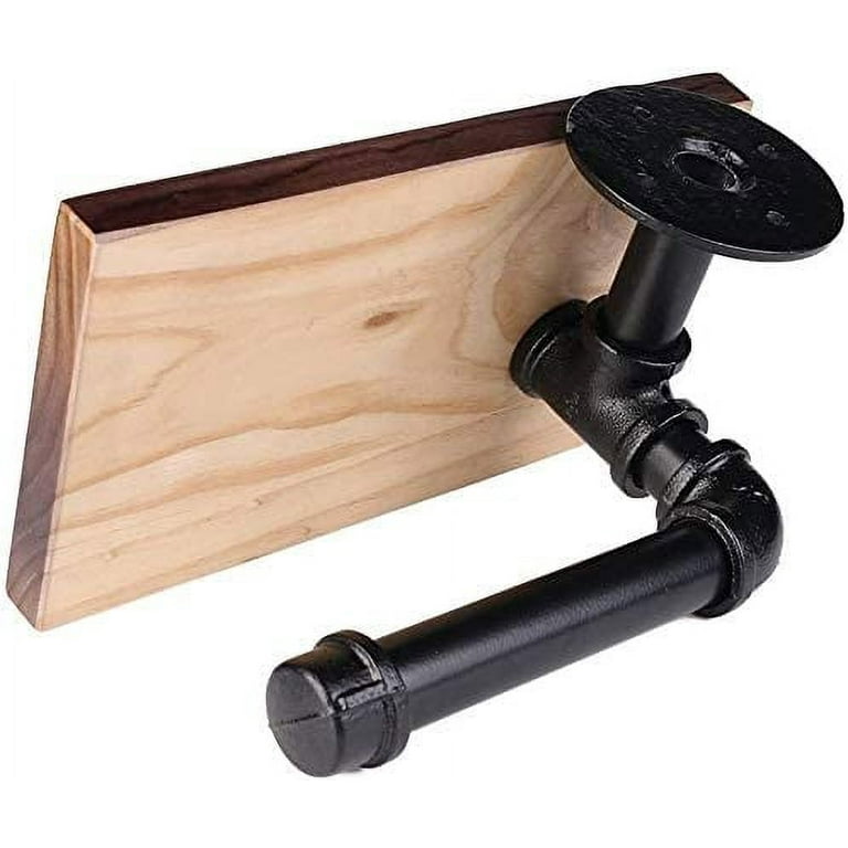 Toilet Paper Holder Stand:Industrial Cast Iron Pipe with Stained Wood  28x15.75 - Excello Global Brands