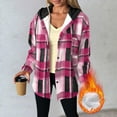 thumbnail image 2 of Women's Plaid Hoodie Button up Long Sleeve Thick Hooded Sweatshirt with Pocket Casual Jacket Coat, 2 of 7