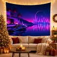 thumbnail image 3 of Neon Watercraft Over Reflective City Waters, Serene Digital Art for Cityscape Fans, Neon Skyline Decor, Housewarming Gift, Tapestry Wall Hanging for Bedroom and Studio, 3 of 7