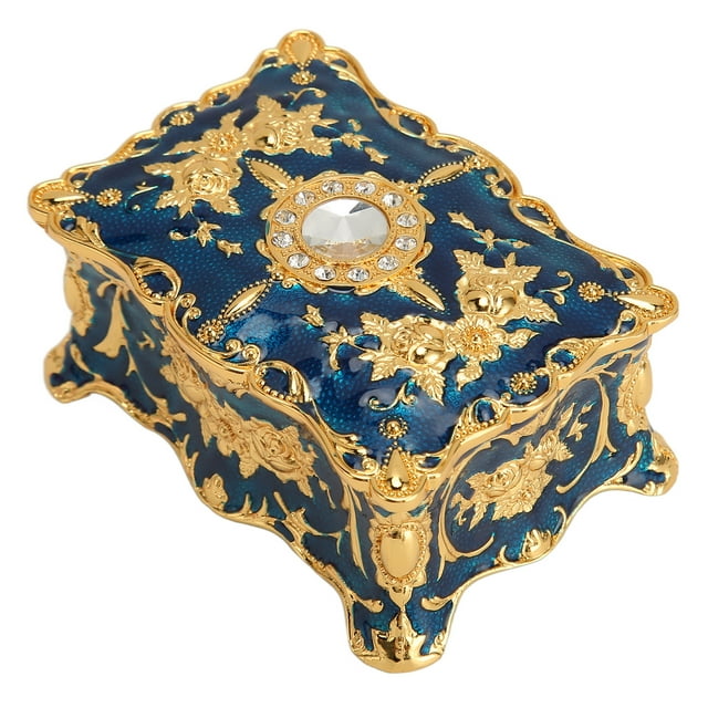 Vintage Jewelry Box, Small Jewelry Box European Style Exquisite Hand Carved For Necklace Gold Red,Gold White,Gold Blue