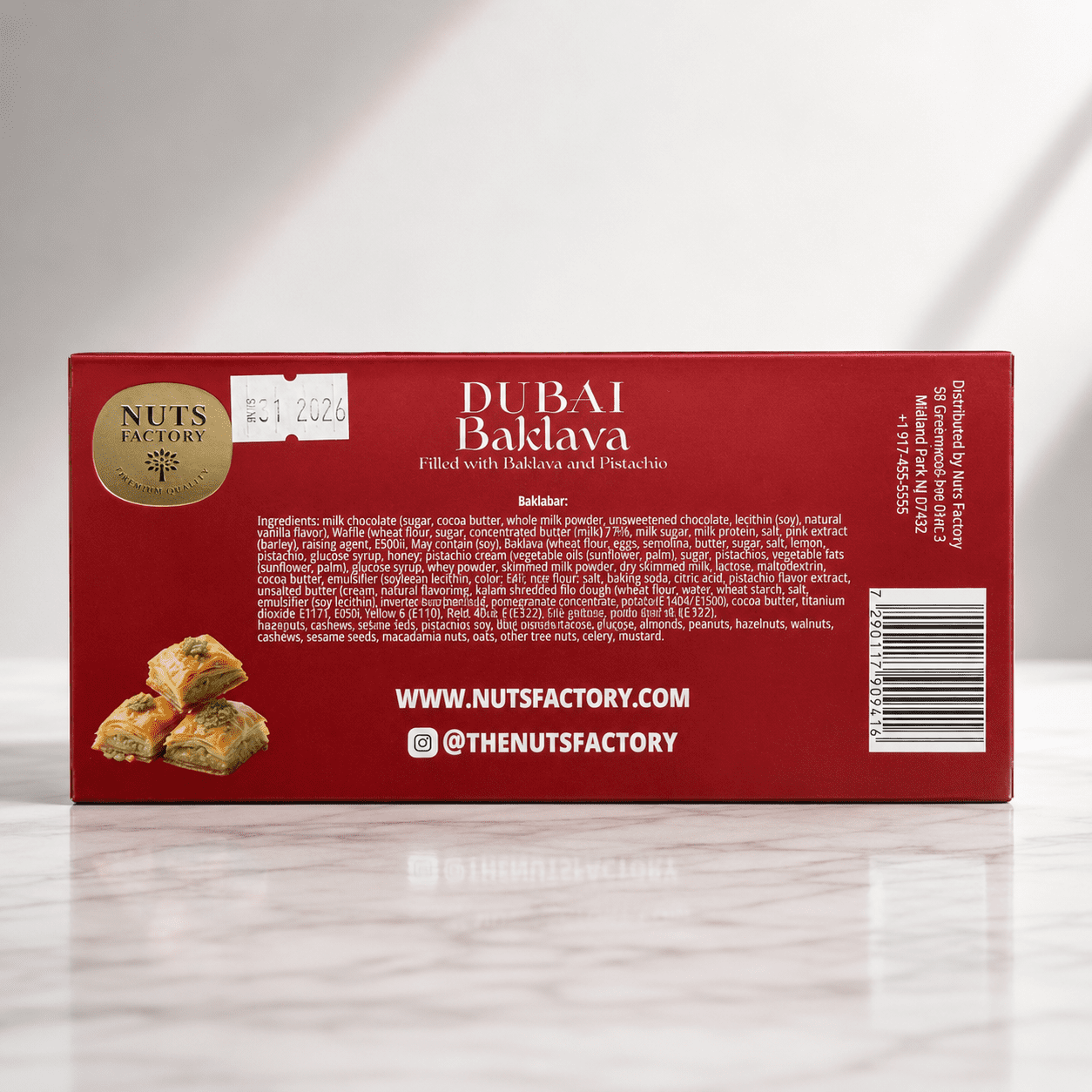 Nuts Factory Baklava-Inspired Dubai Style Chocolate Bars with Pistachio Cream & Crispy Kataifi, Pack of 2 Large Bars – #1 Ranked Dubai Chocolate Bars in the World by CNBC