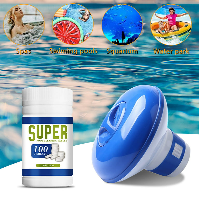 100 Tablet Pool Cleaning Tablet and Floating Chlorine Hot Tub Chemical  Dispenser
