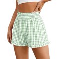 thumbnail image 2 of Wyobmus Womens Pleated Pajama Shorts Elastic Waist Sleep Shorts Summer Cute Comfortable Ruffled Hem Casual Pjs Bottom B-Green, 2 of 6