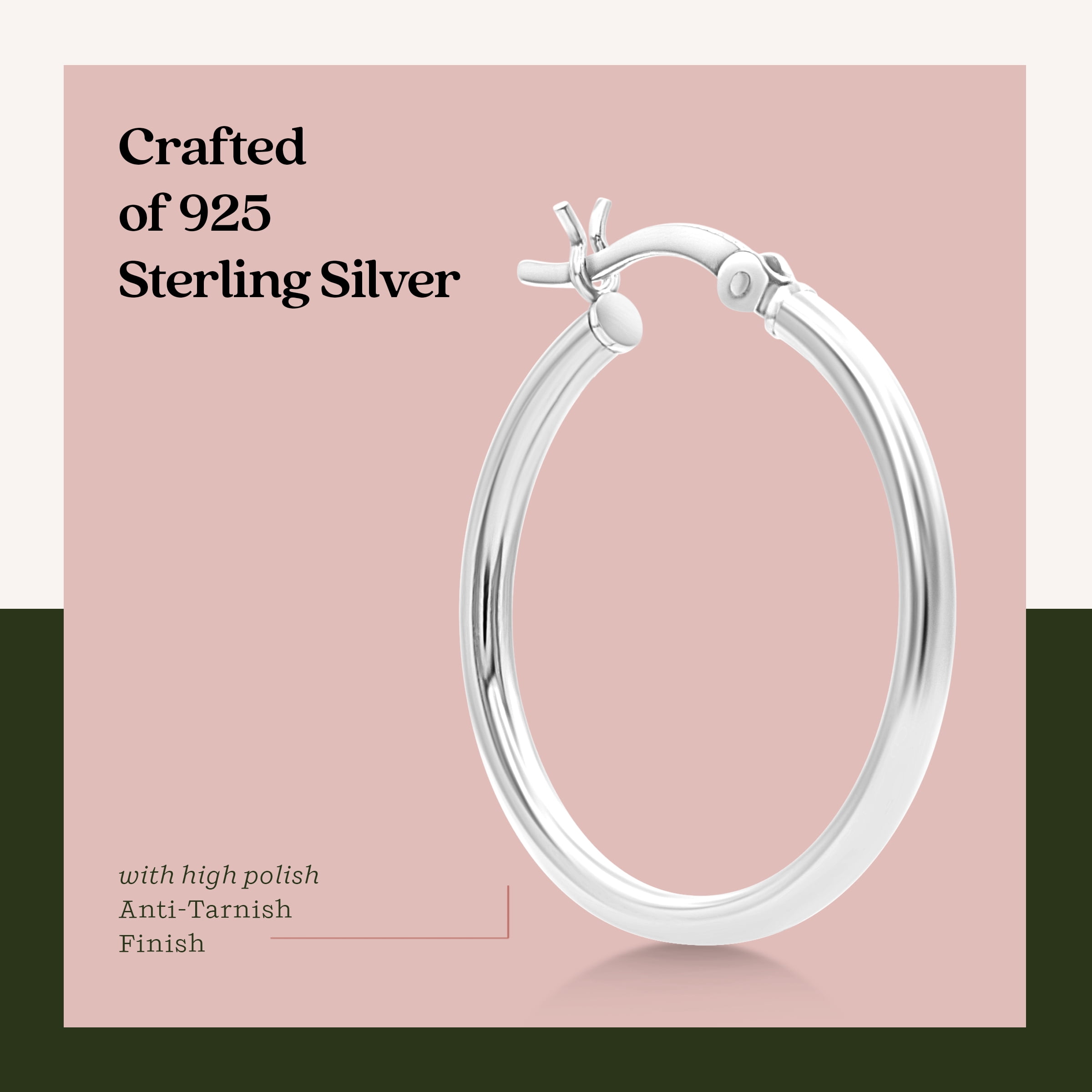 Kezef 925 Sterling Silver Hoop Earrings | 2mm High Polished Silver Hoops for Women, Men | Lightweight Earring 25mm Diameter