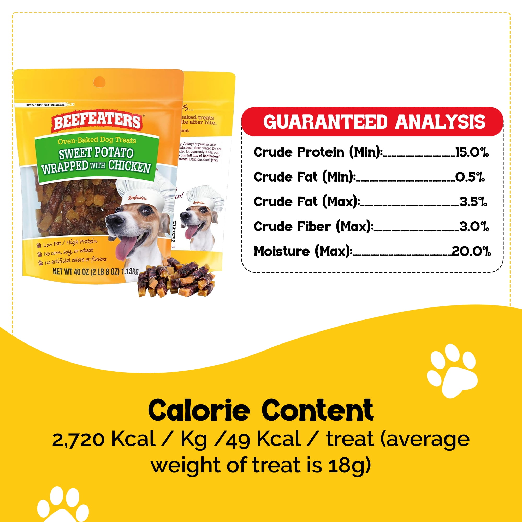 Beefeaters Sweet Potato Chews, 40 oz Resealable Bag | Grain-Free, High Protein, Low Fat Jerky Chews for Dogs