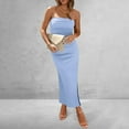 thumbnail image 4 of Godokuleh Womens Summer Dresses 2024 Bodycon Maxi Tube Dress Strapless Side Slit Vacation Outfits Light Blue L, 4 of 6