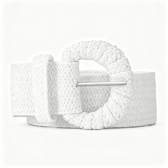 TELOLY Straw Belts for Women Stretchy Woven Belt with Oval Elastic Belt for Dress Boho Waist Belt Elegant White Belt Women