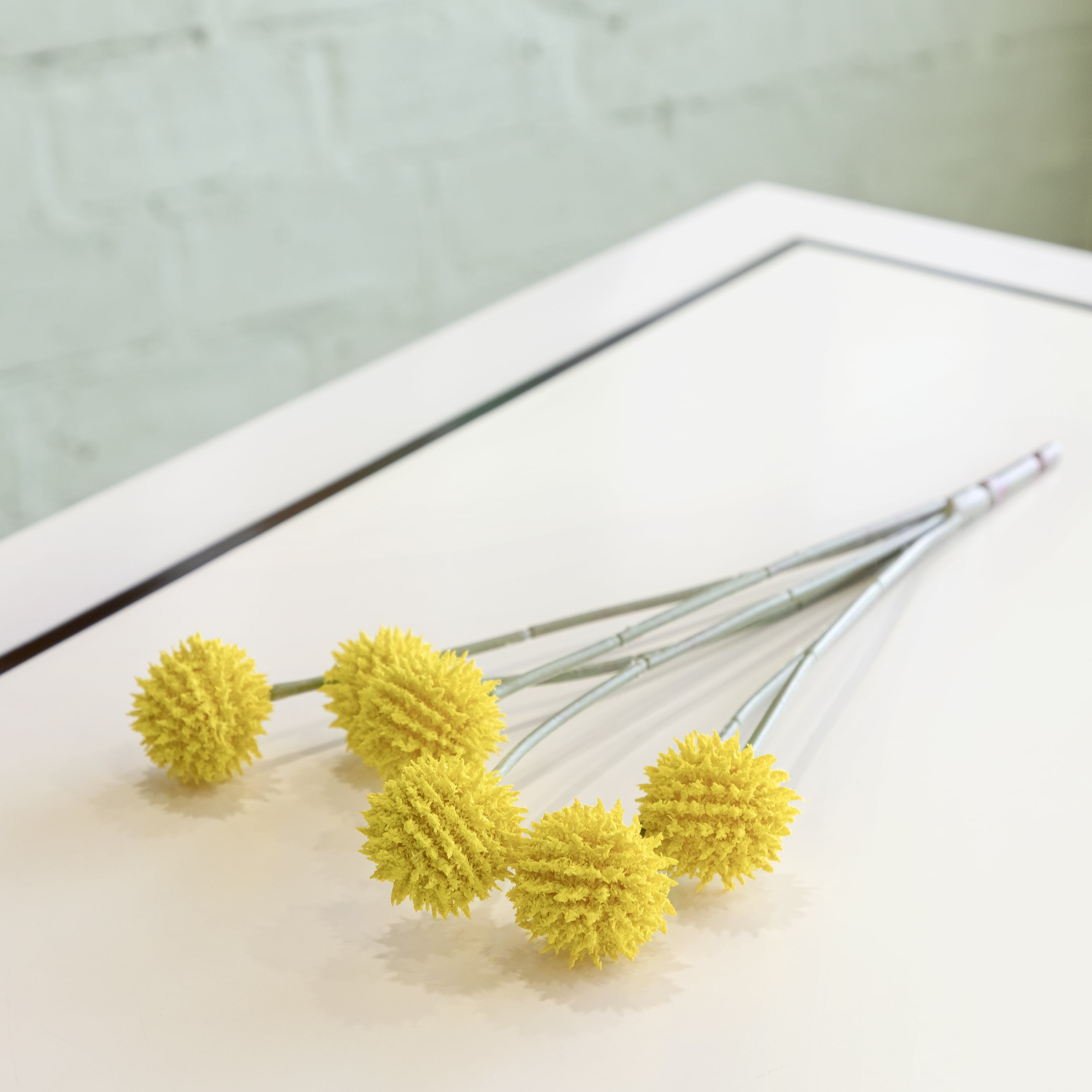 (4 pack) 14-inch Artificial Yellow 6 Heads Billy Button Pick, for Indoor Use, by Mainstays