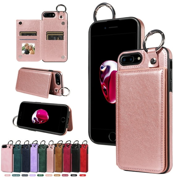 TECH CIRCLE For iPhone 8 Plus/7  Wallet Case with Card Holder, PU Leather Kickstand Finger Grip Ring Shockproof Women Men Magnetic Protective Wallet Cover for Apple iPhone 8 Plus/7 Plus 5.5",Rosegold