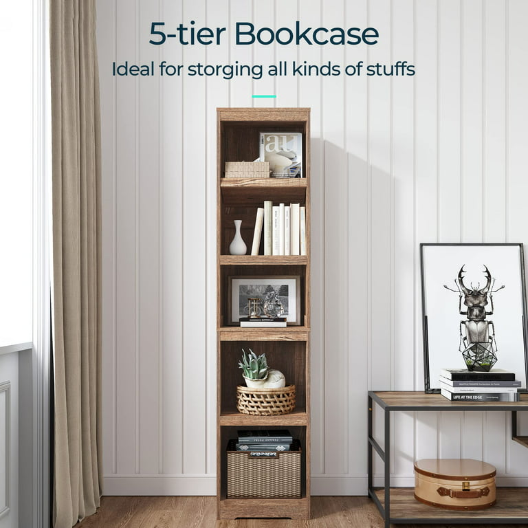 LINSY HOME 6 Tier Bookshelf, Tall Bookcase Shelf Storage Organizer, Modern  Book Shelf for Bedroom, Living Room and Office, Rustci Brown 