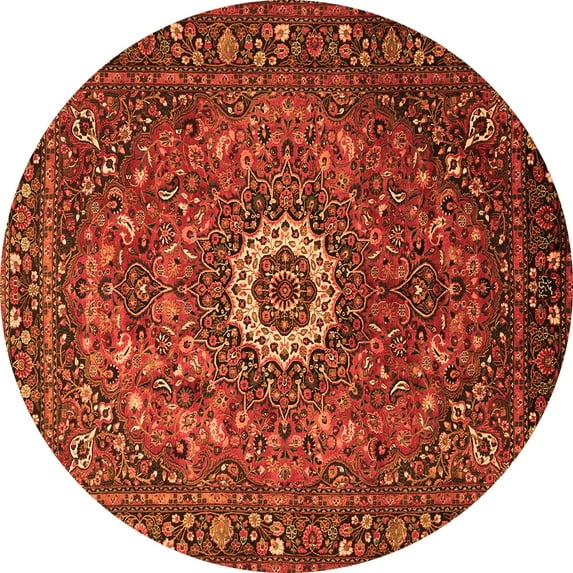 Ahgly Company Indoor Round Medallion Orange Traditional Area Rugs, 6' Round