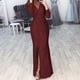 thumbnail image 2 of Vestido de cóctel Prolriy, vestido de fiesta para mujer, con lentejuelas, manga larga, cuello en V, largo, ajustado, con abertura, para invitada de boda, 2024, rojo, XL, 2 of 6