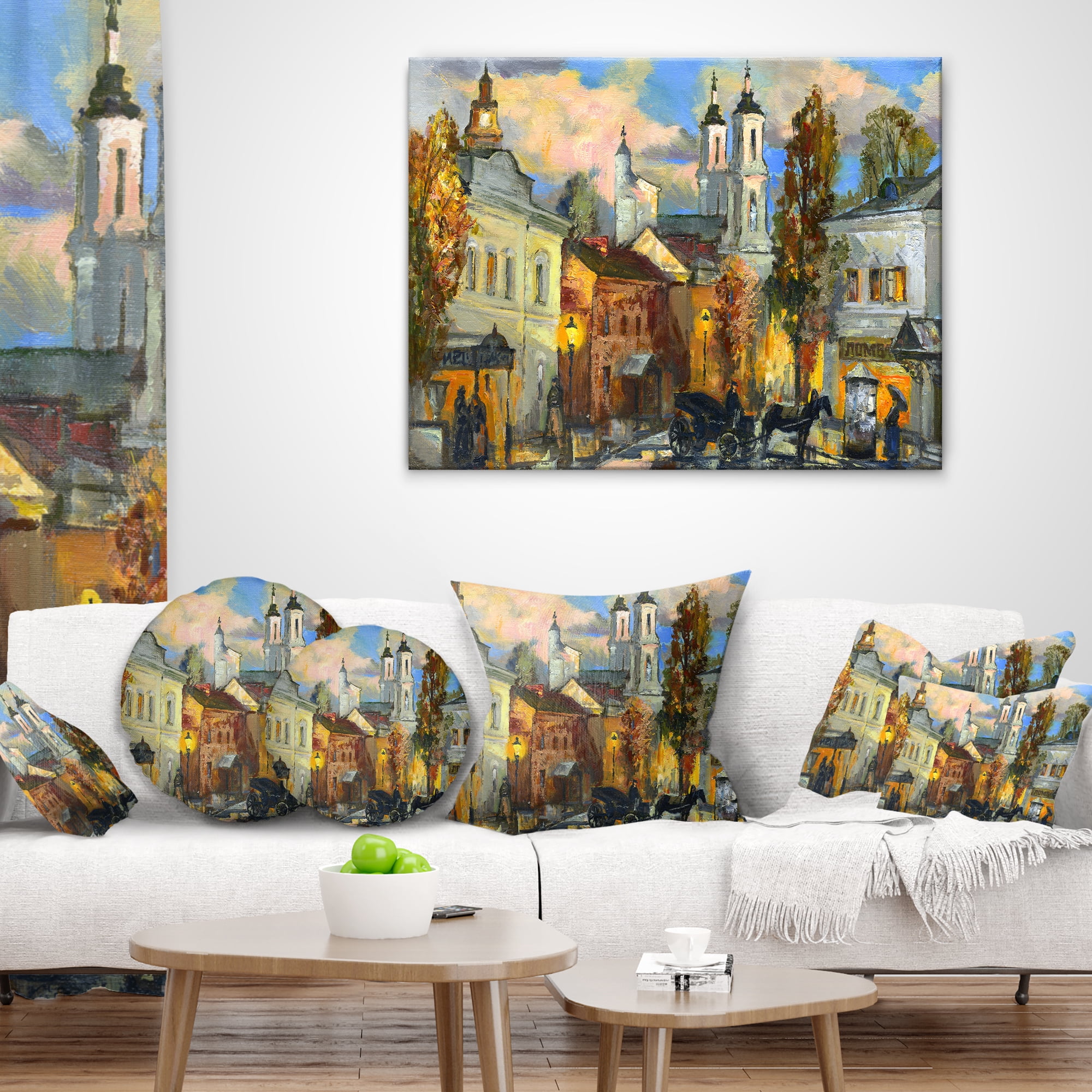 Designart Old City - Cityscape Throw Pillow - 18x18