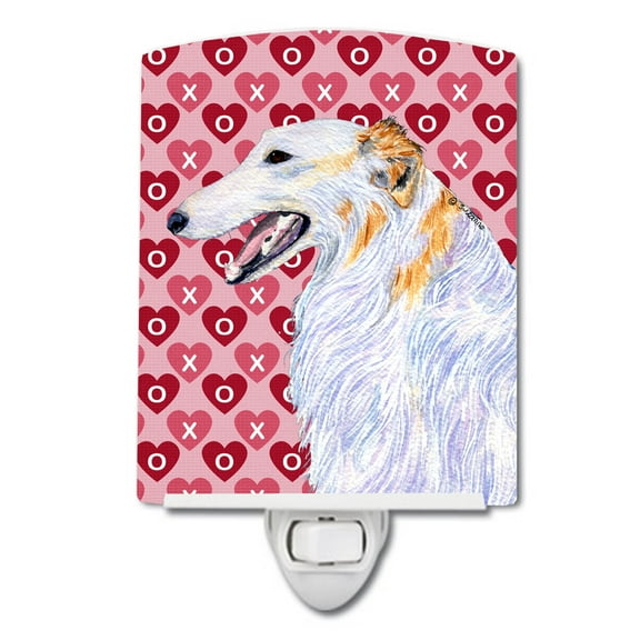 Caroline's Treasures SS4475CNL Borzoi Hearts Love and Valentine's Day Portrait Ceramic Night Light, 6x4x3", multicolor