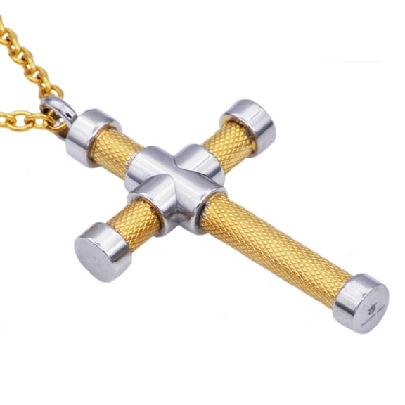 Arista Men's Cross Pendant in Gold Plated Solid Stainless Steel, 24"