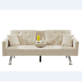 thumbnail image 4 of Convertible Sleeper Sofa Bed, Button Tufted Daybed with 3 Angle Adjustable Backrest, Linen Fabric Futon Sofa with 2 Cup Holders 2 Pillows, Folding Sofa Loveseat, for Living Room, Apartment, Beige, 4 of 9
