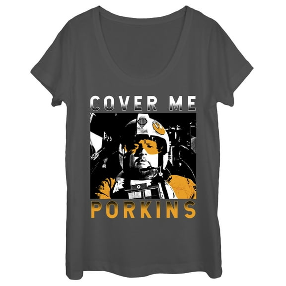 Women's Star Wars Cover Me Porkins Scoop Neck Charcoal Small