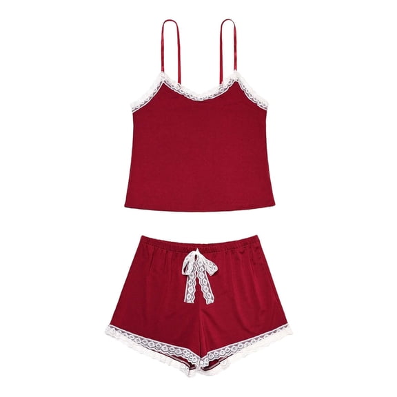 2 Piece St Patrick's Day Pajamas For Women, V-Neck Sleeveless Lace Vest & Lace Short Pant, Skin-Friendly Breathable Loungewear,Size:S
